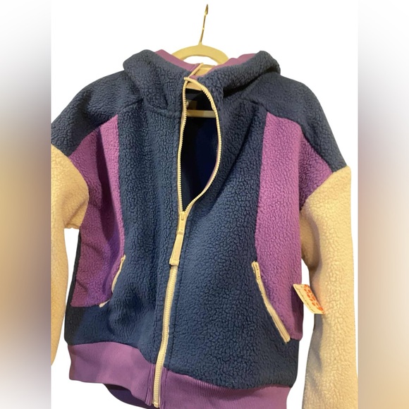 NWT Free People full zip fleece hoodie BLACK GRAPE COMBO Size XS - Picture 3 of 5